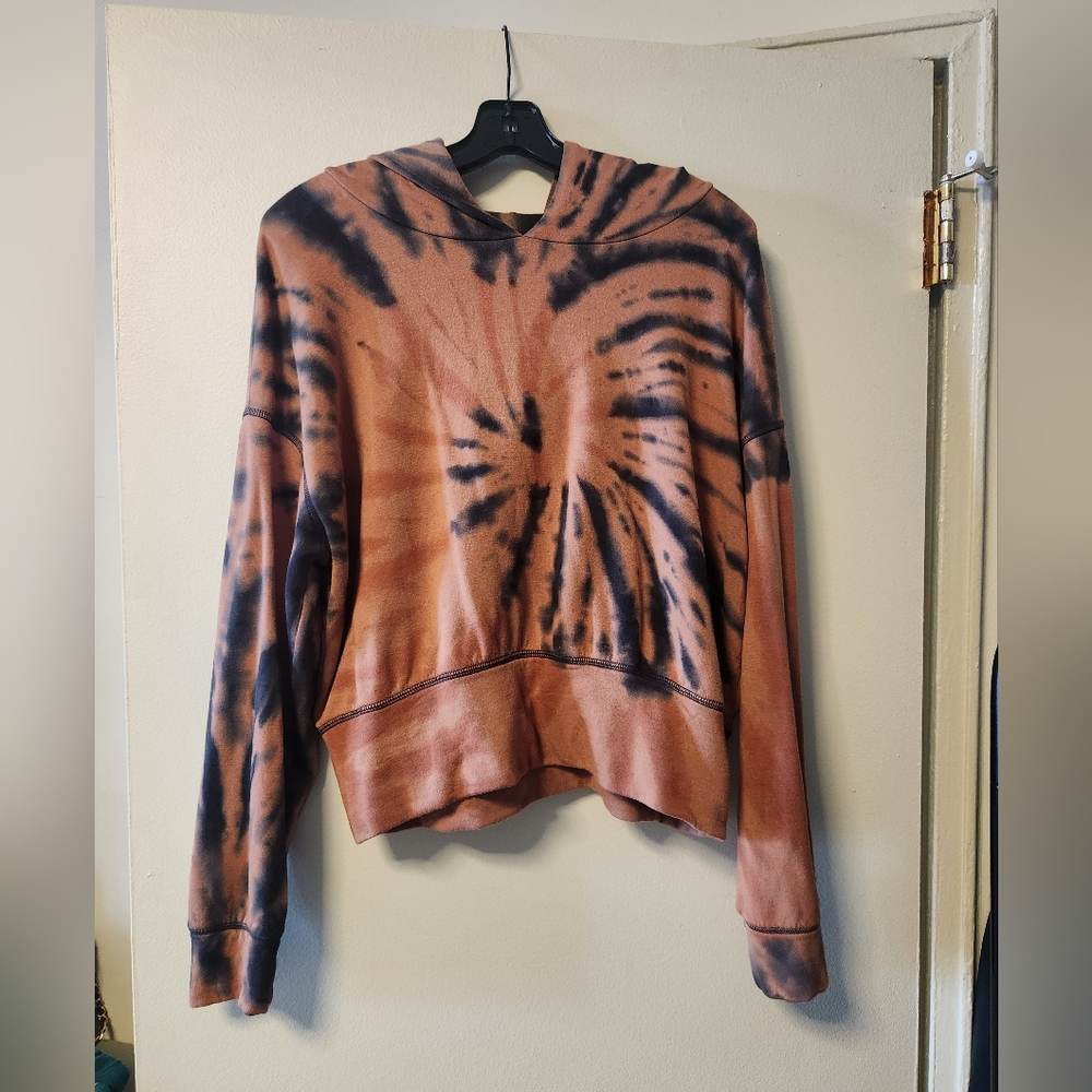 Aerie Offline Tie-Die Black & Brown Pullover Hoodie Size Medium